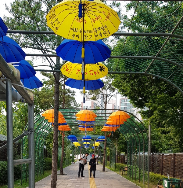 도봉구가 25일부터 창동역 1번 출구 ‘문화의 거리’ 약 100m 구간에 우산갤러리를 조성했다.