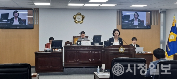 종로구의회 제324회 임시회에서 김하영 의원이 대표 발의안에 대한 제안설명을 하고 있다