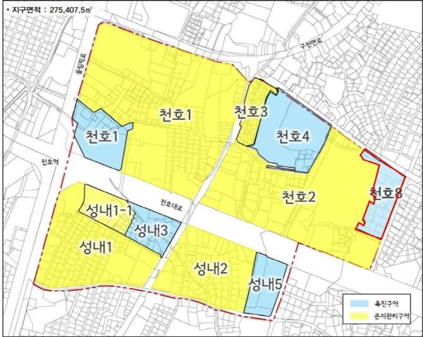 강동구 천호8촉진구역 재개발사업 지역 위치도
